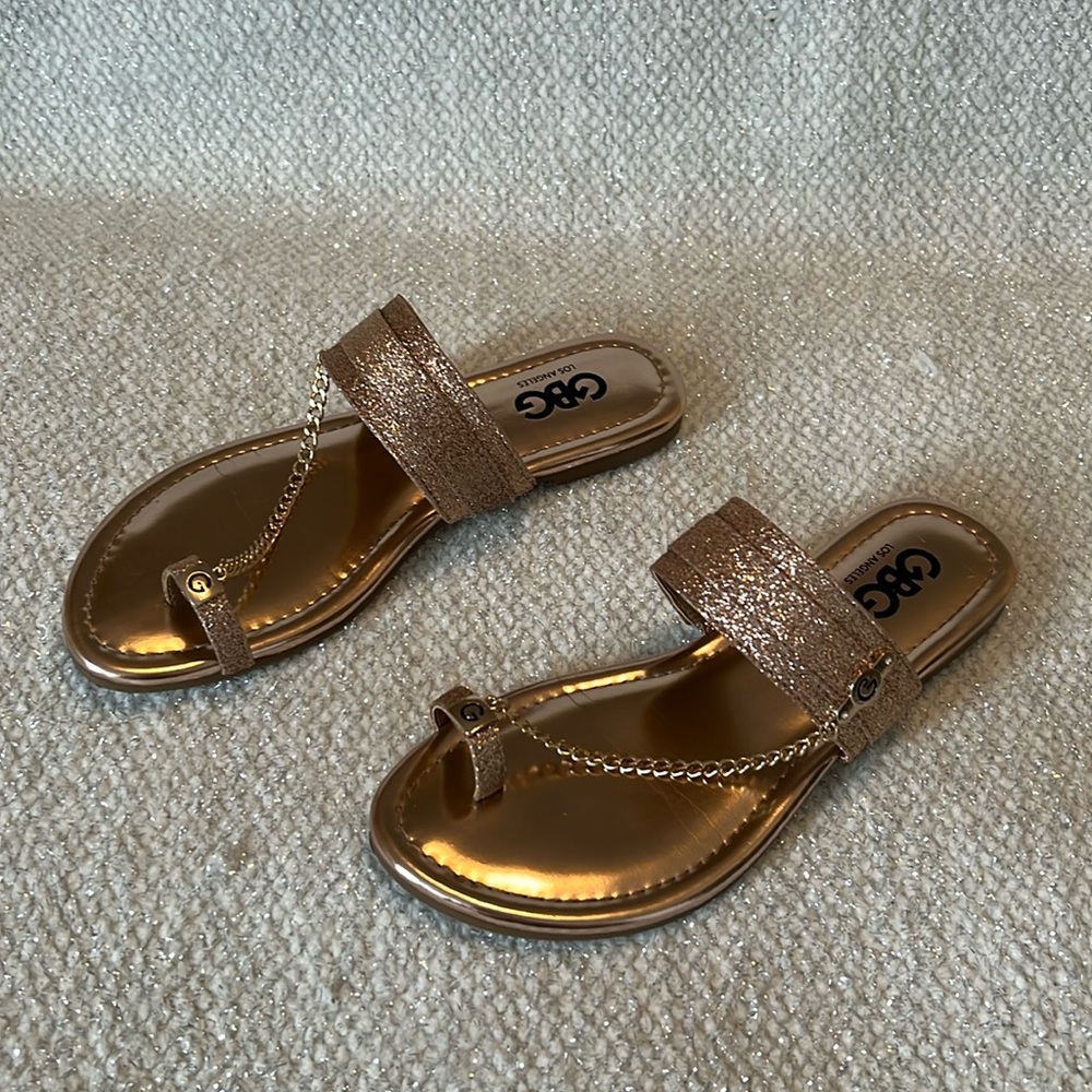 GBG Rose Gold Glitter Chain Sandals Size 7
